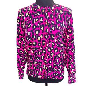 Crown & Ivy Barbie Legally Blonde Preppy Pink Leopard Print Cardigan Sweater L